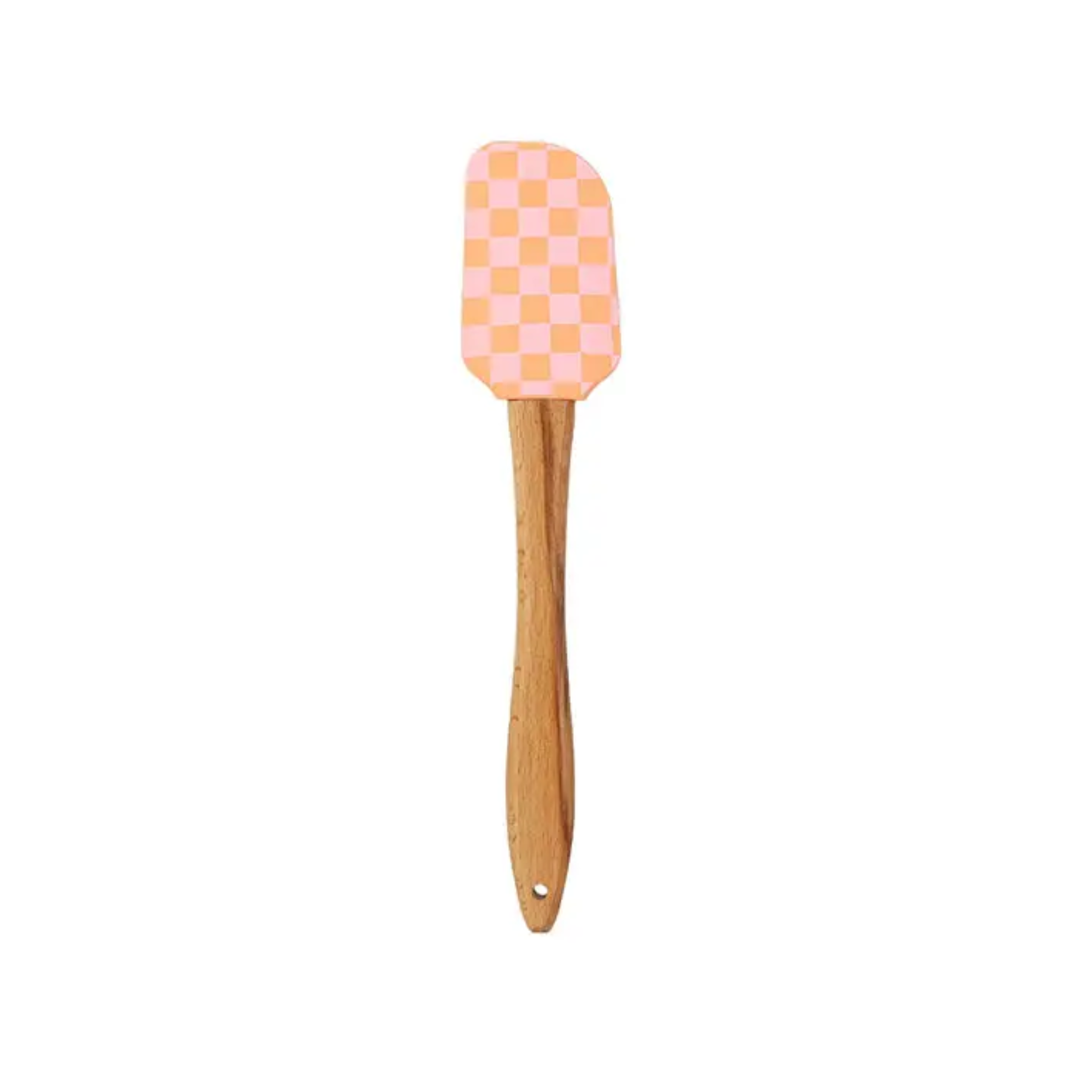 Checkered spatula with wooden handle on a white background