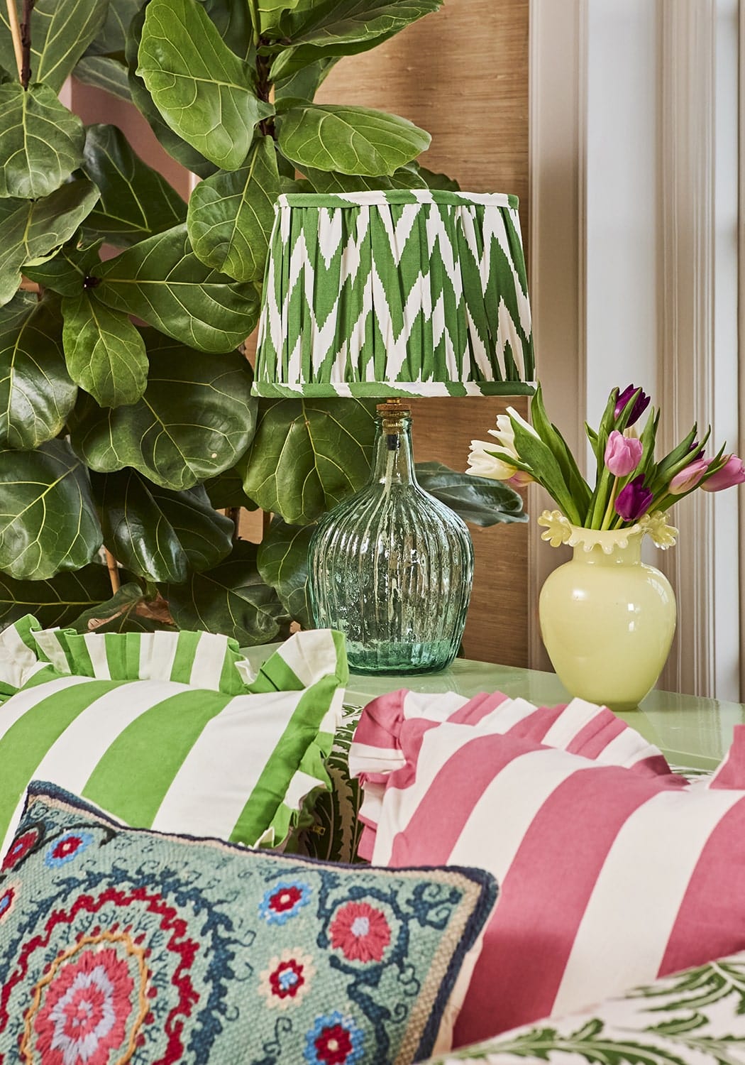 Casa Pink Candy Cabana Stripe Ruffled Cushion Cover