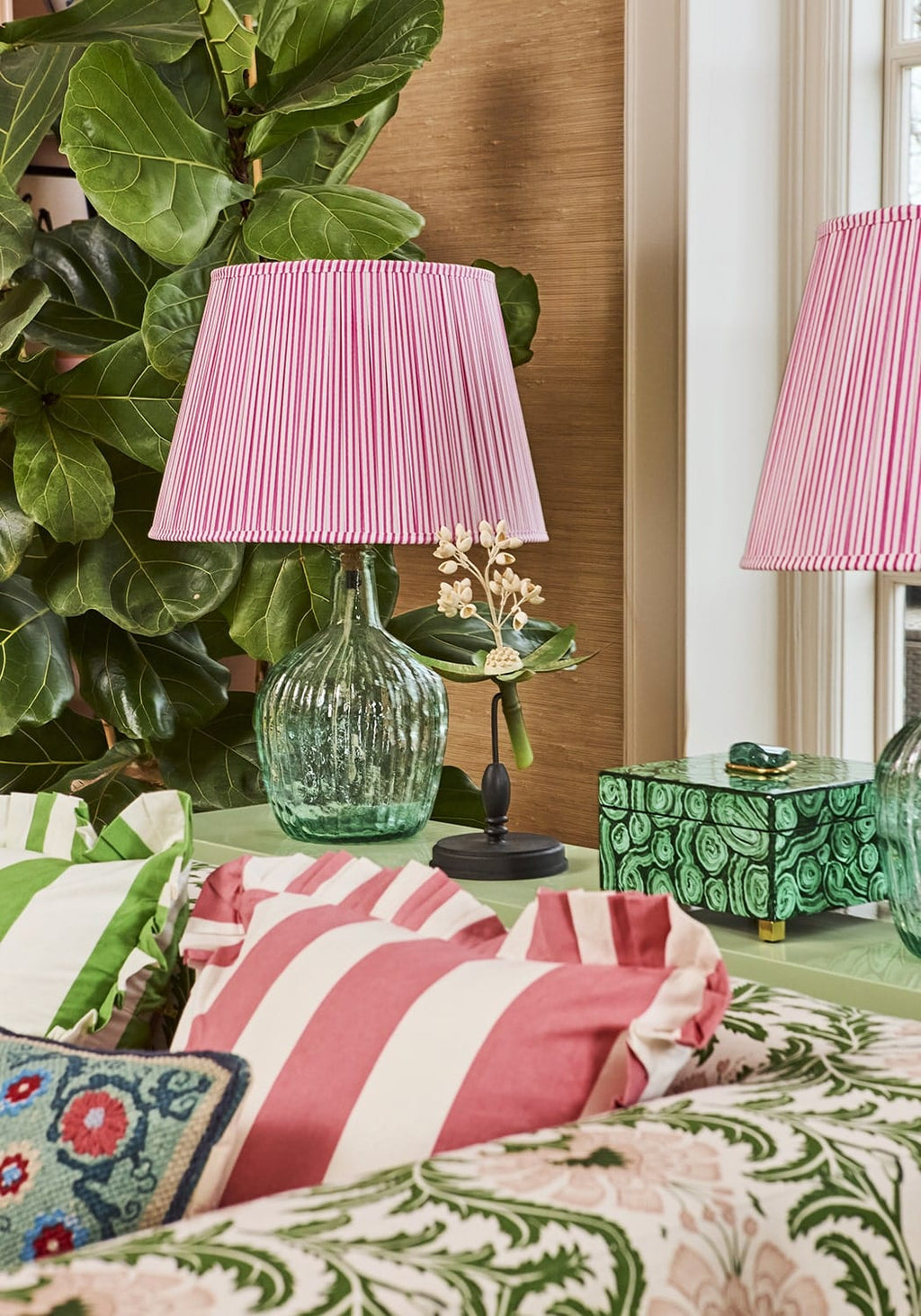 Casa Pink Candy Cabana Stripe Ruffled Cushion Cover