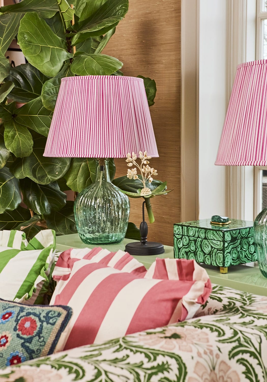 Casa Pink Candy Cabana Stripe Ruffled Cushion Cover