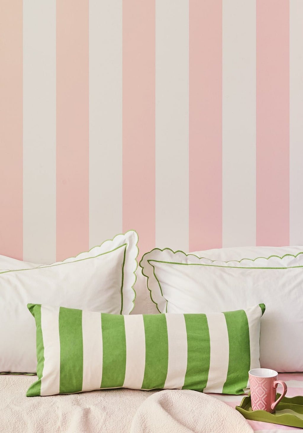 Casa Poppy Sage Cabana Stripe Long Bolster Cushion Cover