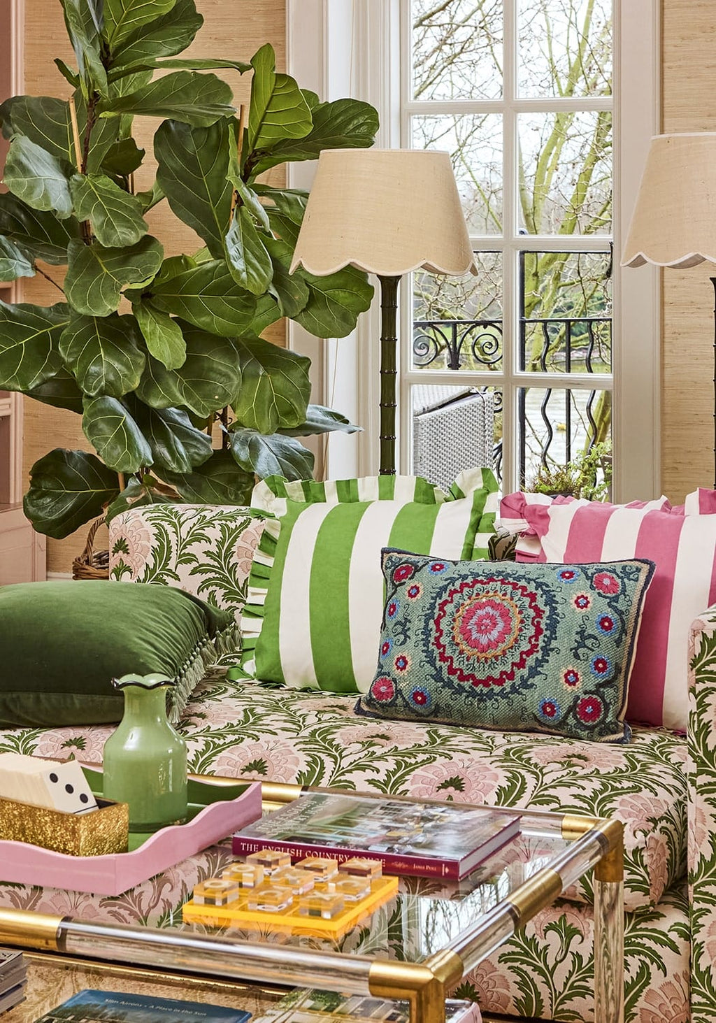 Casa Green Cabana Stripe Ruffled Cushion Cover