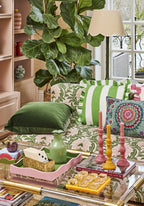 Casa Green Cabana Stripe Ruffled Cushion Cover