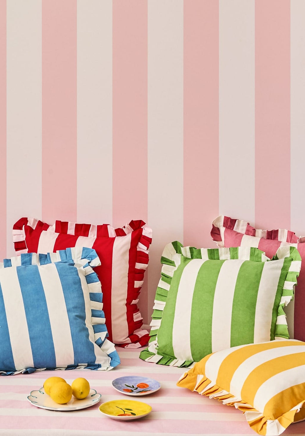Casa Green Cabana Stripe Ruffled Cushion Cover