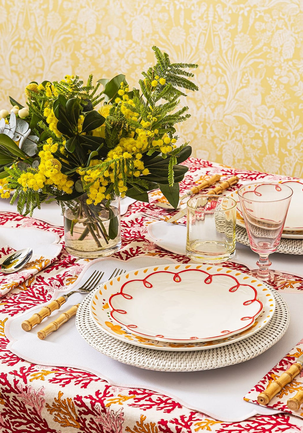 Casa Rosy Red Scalloped Dessert Plate (Set of 4)