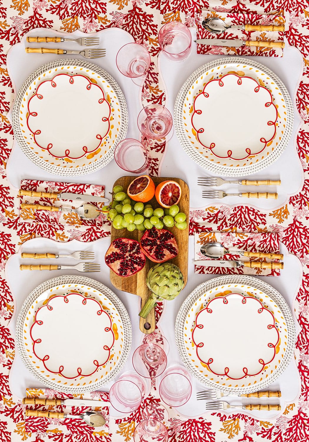 Casa Rosy Red Scalloped Dessert Plate (Set of 4)