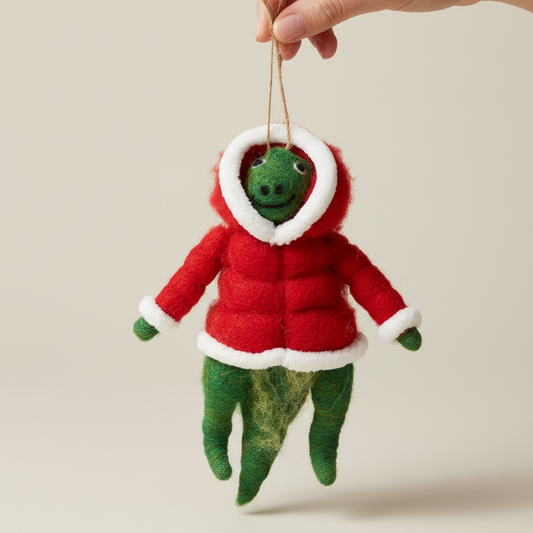Sass and Belle T-Rex in Puffer Jacket Felt Christmas Decoration