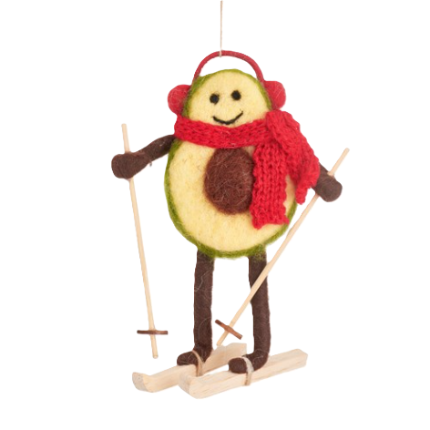 Sass & Belle Skiing Avocado Felt Christmas Decoration