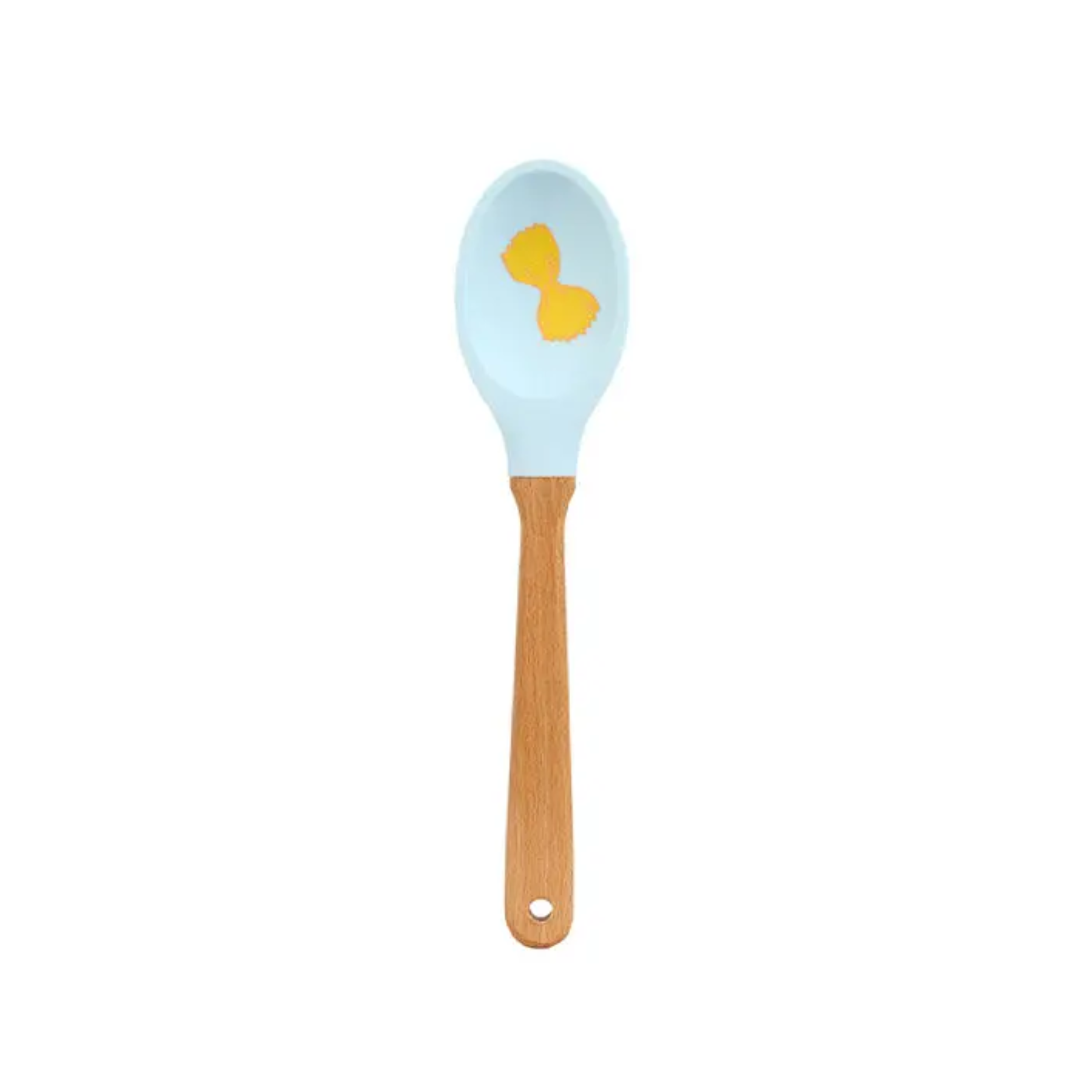 Spoon with blue handle and yellow heart on a white background