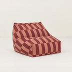 Bean bag chair with red and brown striped pattern on a white background