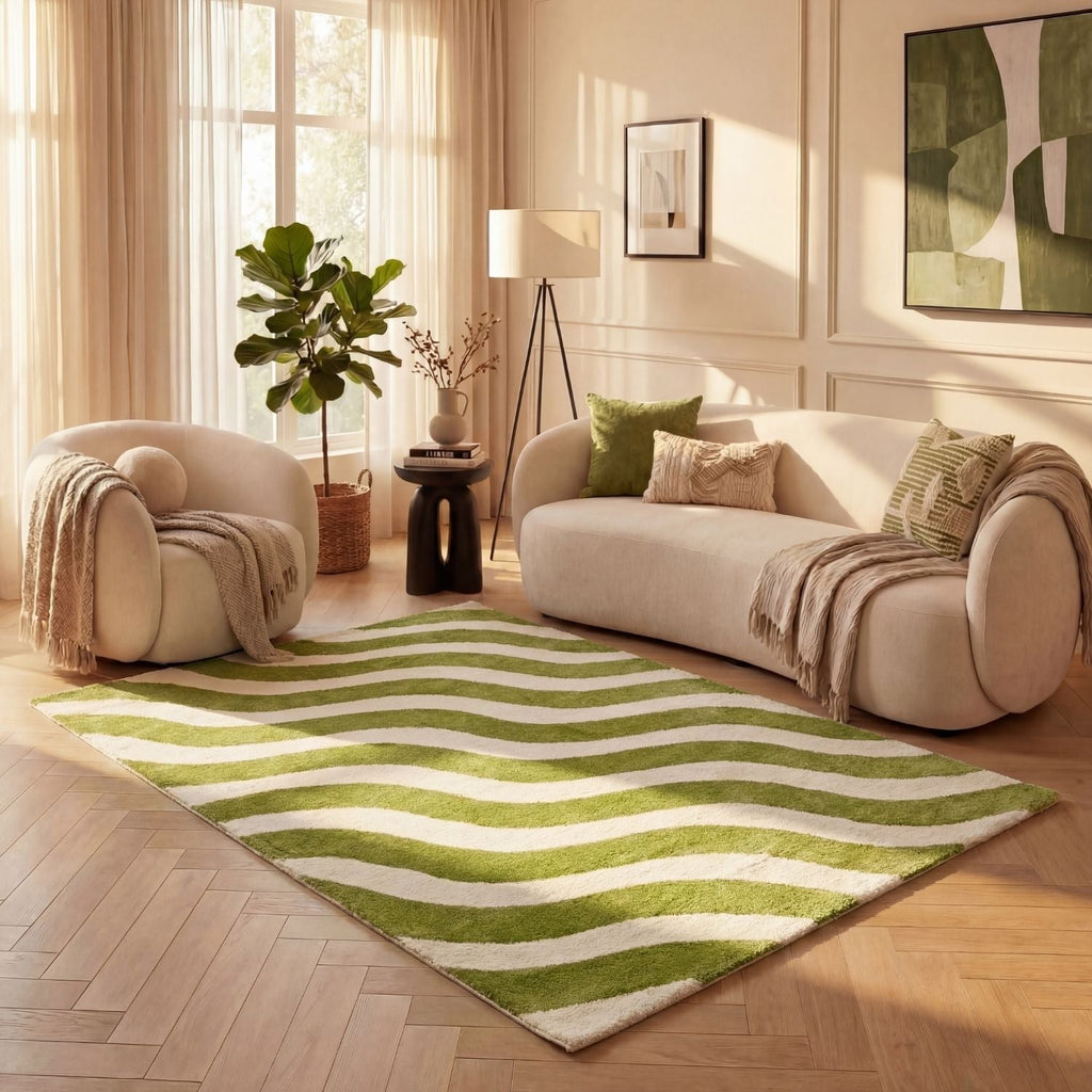 The Rugs Joli Green and White Waves Rug