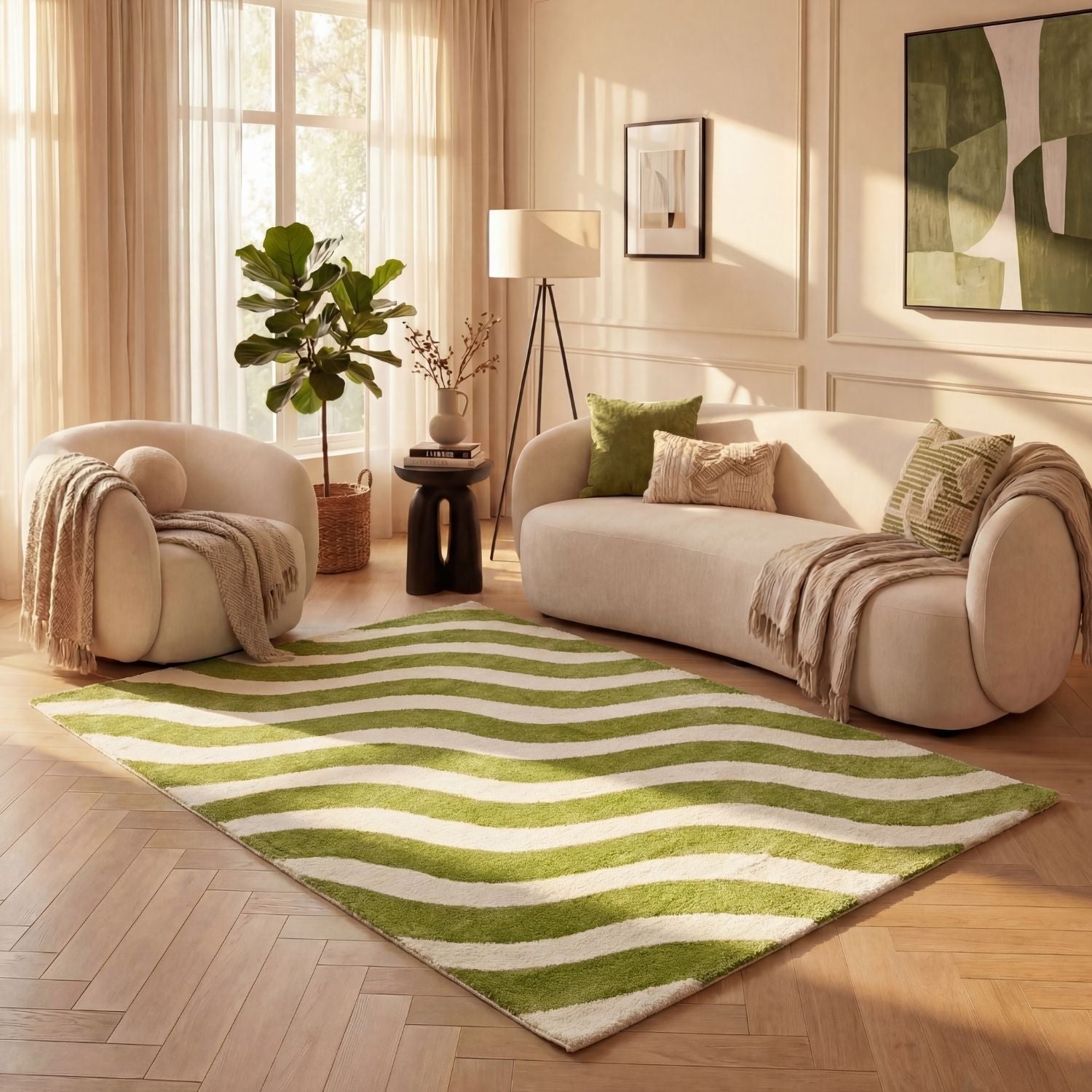 The Rugs Joli Green and White Waves Rug