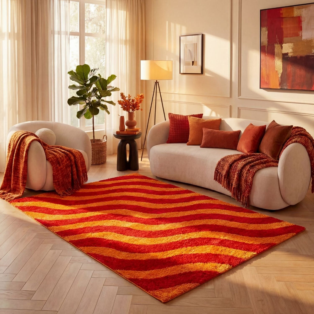 The Rugs Joli Red and Orange Waves Rug