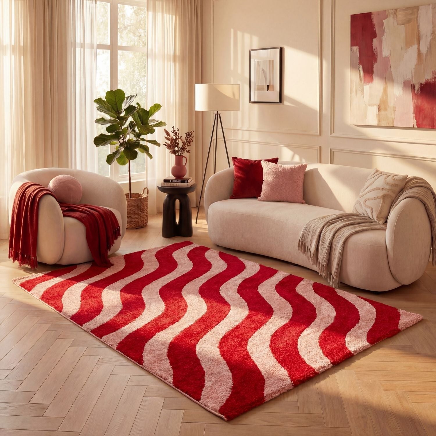 The Rugs Joli Red and Pink Waves Rug